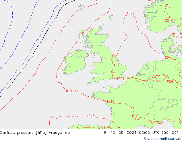 Atmosférický tlak Arpege-eu Pá 10.05.2024 06 UTC