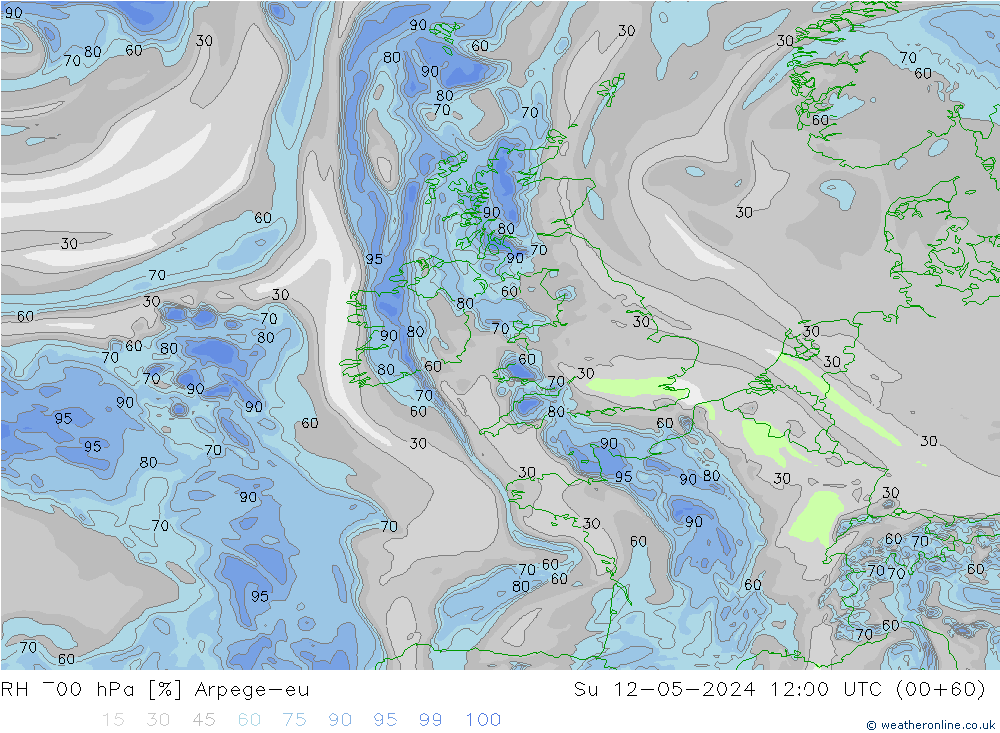 RH 700 hPa Arpege-eu Su 12.05.2024 12 UTC