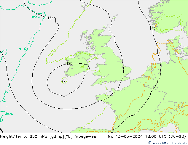 Height/Temp. 850 hPa Arpege-eu  13.05.2024 18 UTC