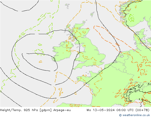Height/Temp. 925 hPa Arpege-eu Po 13.05.2024 06 UTC