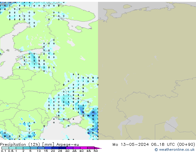 Précipitation (12h) Arpege-eu lun 13.05.2024 18 UTC