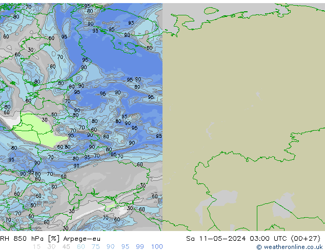 RH 850 hPa Arpege-eu Sa 11.05.2024 03 UTC