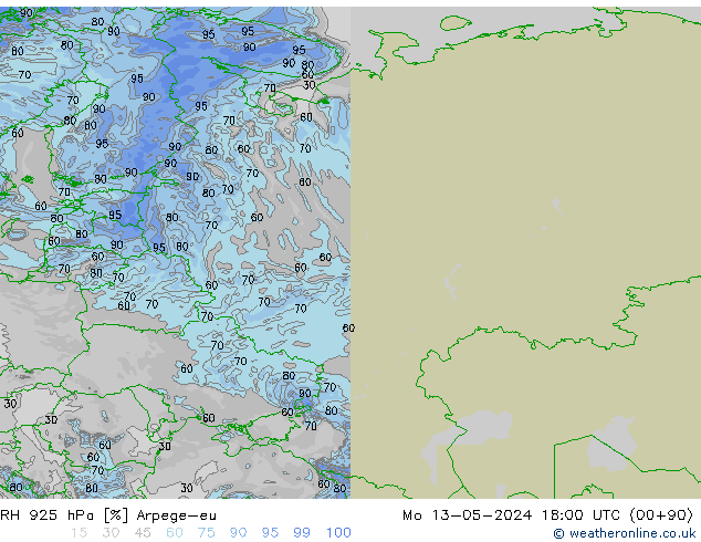 RH 925 hPa Arpege-eu  13.05.2024 18 UTC