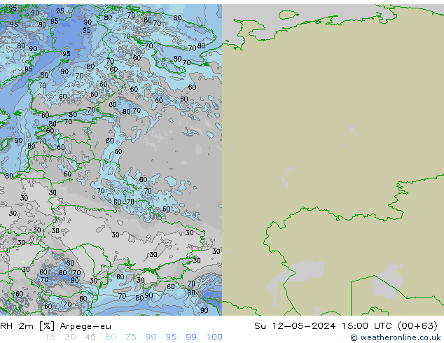 Humedad rel. 2m Arpege-eu dom 12.05.2024 15 UTC