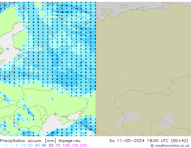 Precipitation accum. Arpege-eu sab 11.05.2024 18 UTC