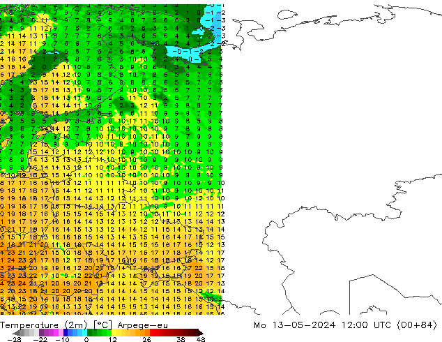 Temperatura (2m) Arpege-eu Seg 13.05.2024 12 UTC