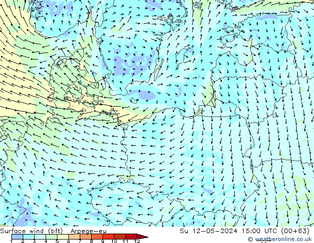 Surface wind (bft) Arpege-eu Su 12.05.2024 15 UTC