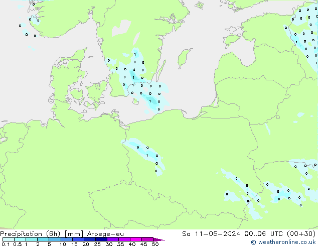 Precipitation (6h) Arpege-eu So 11.05.2024 06 UTC