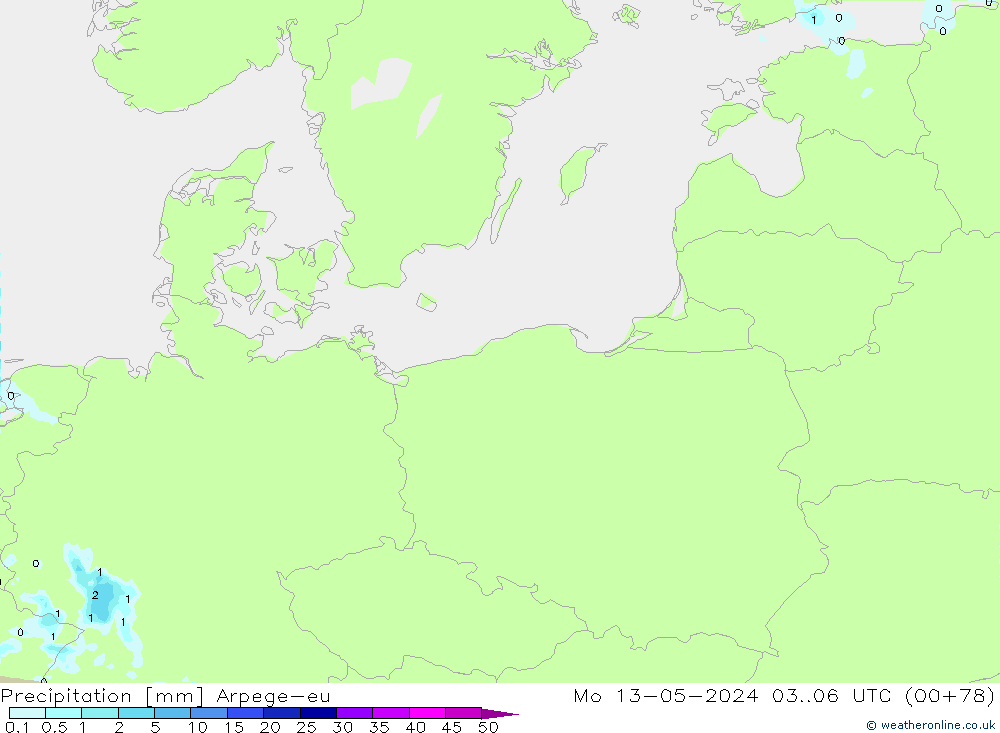 Precipitación Arpege-eu lun 13.05.2024 06 UTC