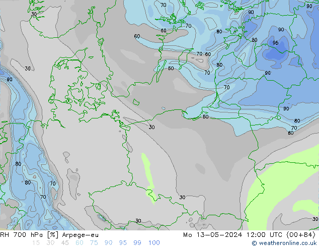 RH 700 гПа Arpege-eu пн 13.05.2024 12 UTC