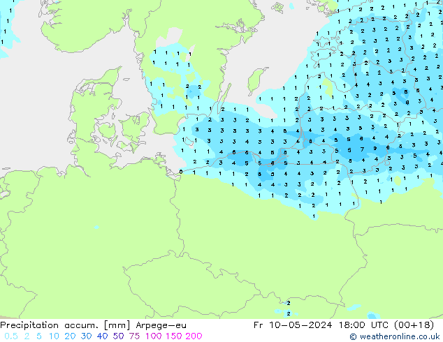 Totale neerslag Arpege-eu vr 10.05.2024 18 UTC