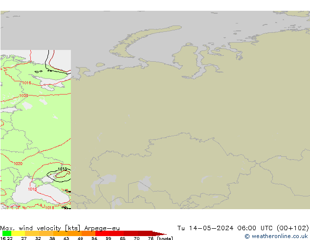 Max. wind velocity Arpege-eu вт 14.05.2024 06 UTC