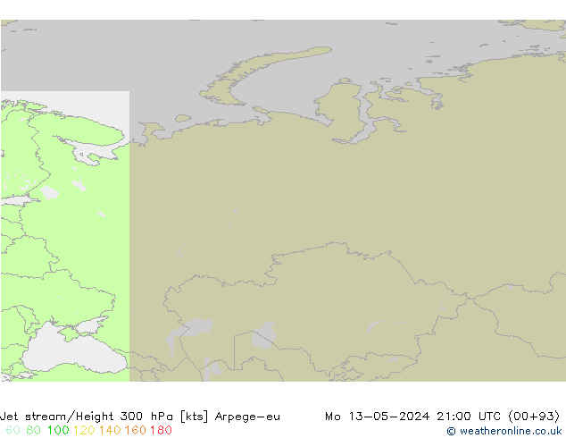 Jet stream/Height 300 hPa Arpege-eu Mo 13.05.2024 21 UTC