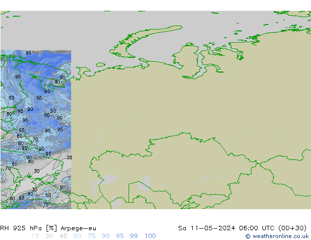 Humidité rel. 925 hPa Arpege-eu sam 11.05.2024 06 UTC