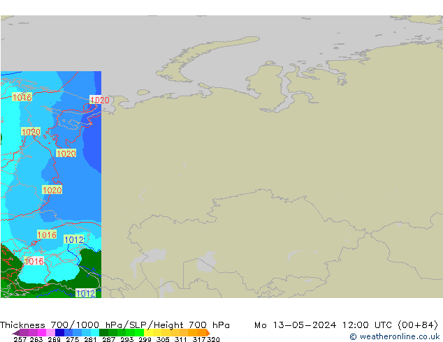 700-1000 hPa Kalınlığı Arpege-eu Pzt 13.05.2024 12 UTC