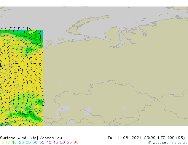 Vento 10 m Arpege-eu Ter 14.05.2024 00 UTC
