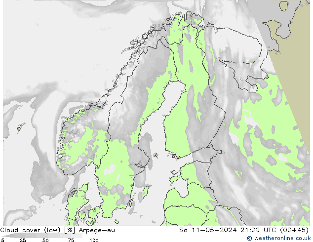 Bewolking (Laag) Arpege-eu za 11.05.2024 21 UTC