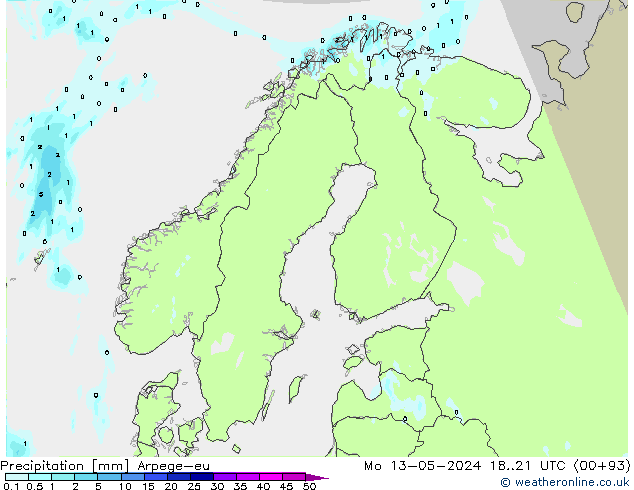 Precipitation Arpege-eu Mo 13.05.2024 21 UTC