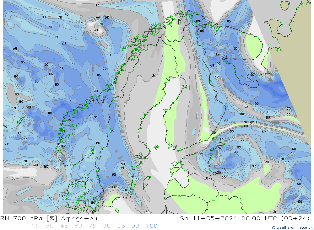 RV 700 hPa Arpege-eu za 11.05.2024 00 UTC