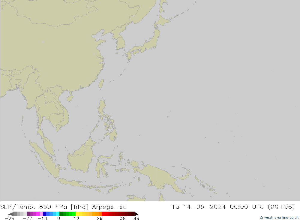 SLP/Temp. 850 hPa Arpege-eu di 14.05.2024 00 UTC