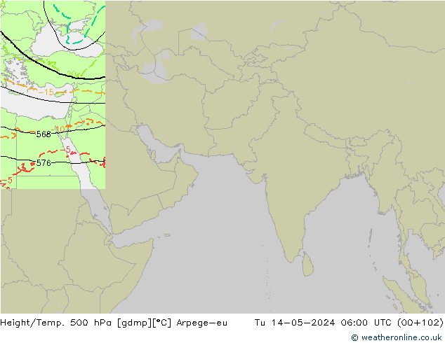 Height/Temp. 500 hPa Arpege-eu Út 14.05.2024 06 UTC