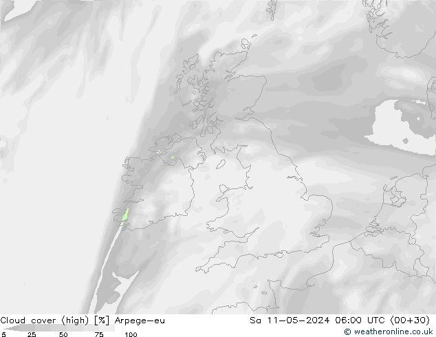 zachmurzenie (wysokie) Arpege-eu so. 11.05.2024 06 UTC