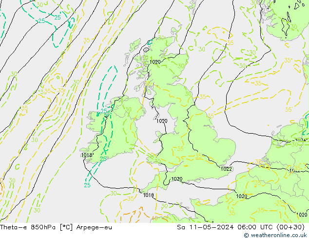 Theta-e 850гПа Arpege-eu сб 11.05.2024 06 UTC