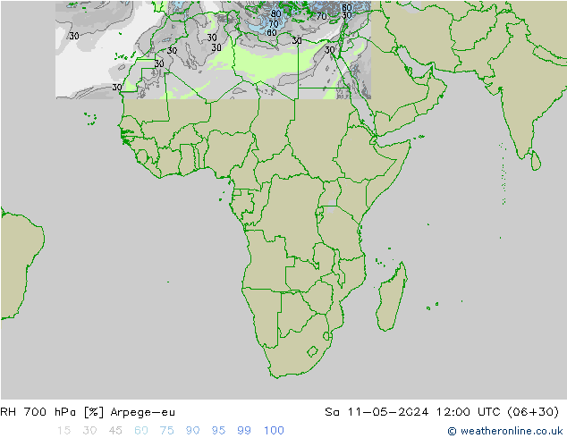 RH 700 hPa Arpege-eu Sa 11.05.2024 12 UTC