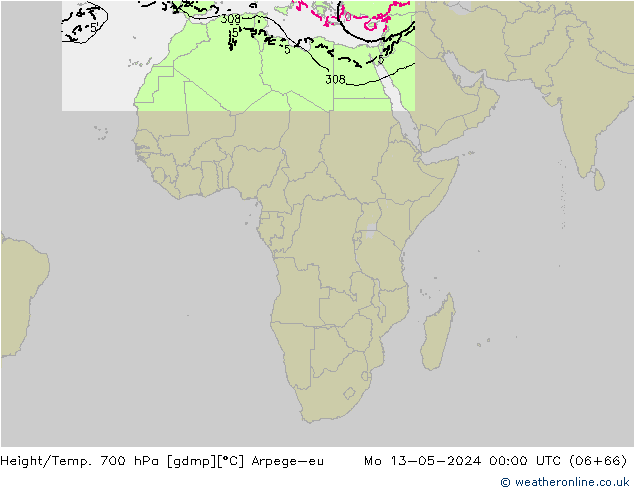 Height/Temp. 700 hPa Arpege-eu Po 13.05.2024 00 UTC