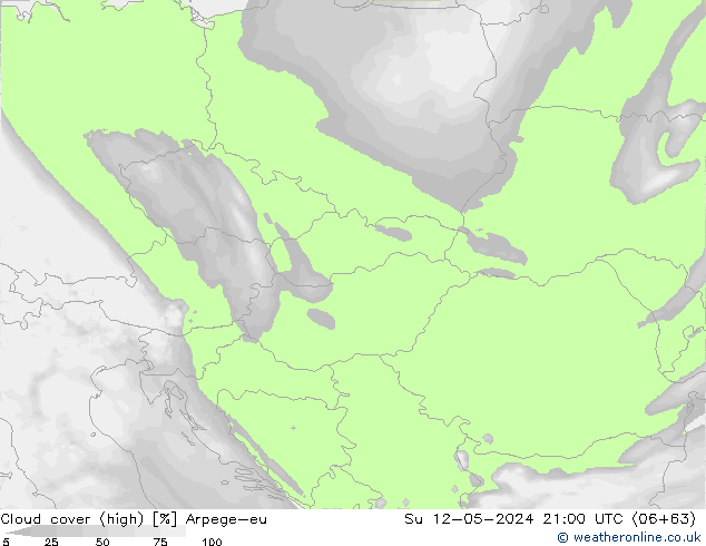 Cloud cover (high) Arpege-eu Su 12.05.2024 21 UTC