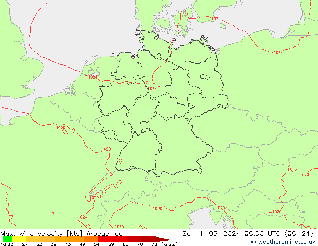 Windböen Arpege-eu Sa 11.05.2024 06 UTC
