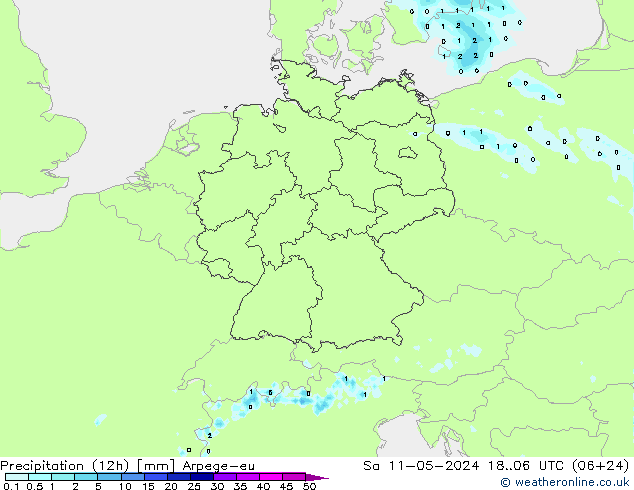 降水量 (12h) Arpege-eu 星期六 11.05.2024 06 UTC