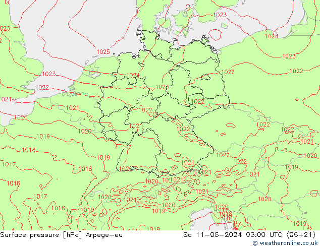 地面气压 Arpege-eu 星期六 11.05.2024 03 UTC