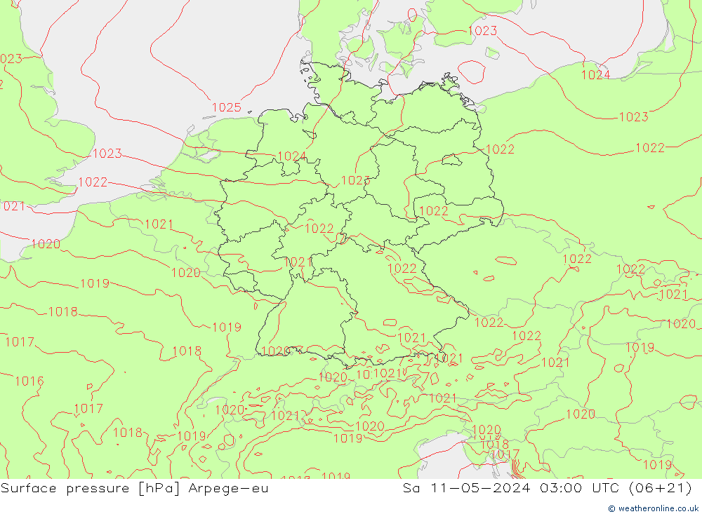 地面气压 Arpege-eu 星期六 11.05.2024 03 UTC