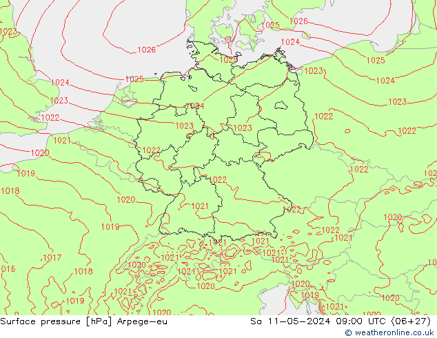 Pressione al suolo Arpege-eu sab 11.05.2024 09 UTC