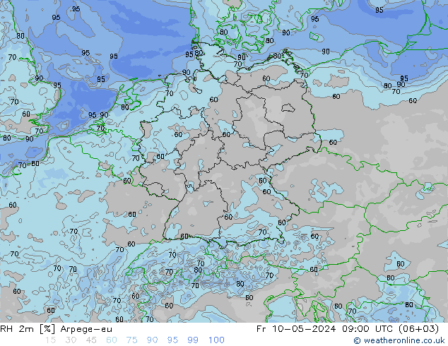 RH 2m Arpege-eu 星期五 10.05.2024 09 UTC
