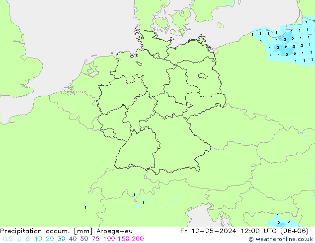 Precipitation accum. Arpege-eu Fr 10.05.2024 12 UTC