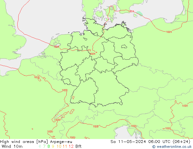 High wind areas Arpege-eu 星期六 11.05.2024 06 UTC