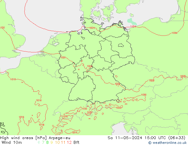 High wind areas Arpege-eu So 11.05.2024 15 UTC