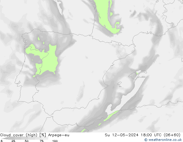 Cloud cover (high) Arpege-eu Su 12.05.2024 18 UTC