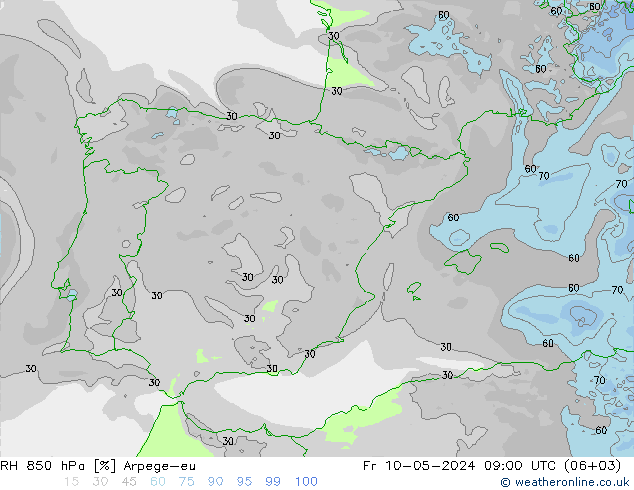 RH 850 hPa Arpege-eu  10.05.2024 09 UTC