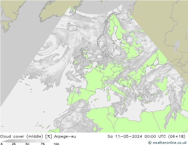 Cloud cover (middle) Arpege-eu Sa 11.05.2024 00 UTC