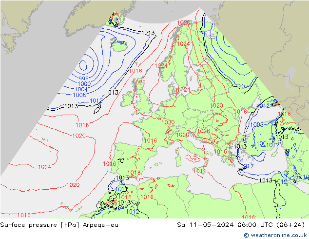 Bodendruck Arpege-eu Sa 11.05.2024 06 UTC