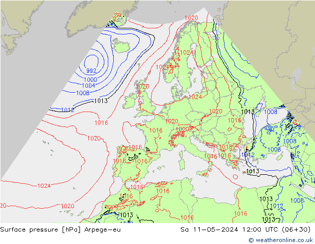 Pressione al suolo Arpege-eu sab 11.05.2024 12 UTC
