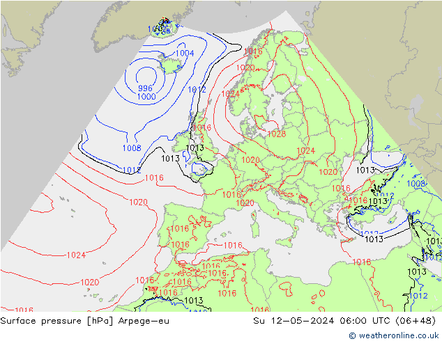 Pressione al suolo Arpege-eu dom 12.05.2024 06 UTC
