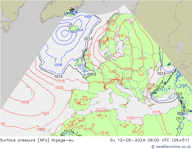 Surface pressure Arpege-eu Su 12.05.2024 09 UTC