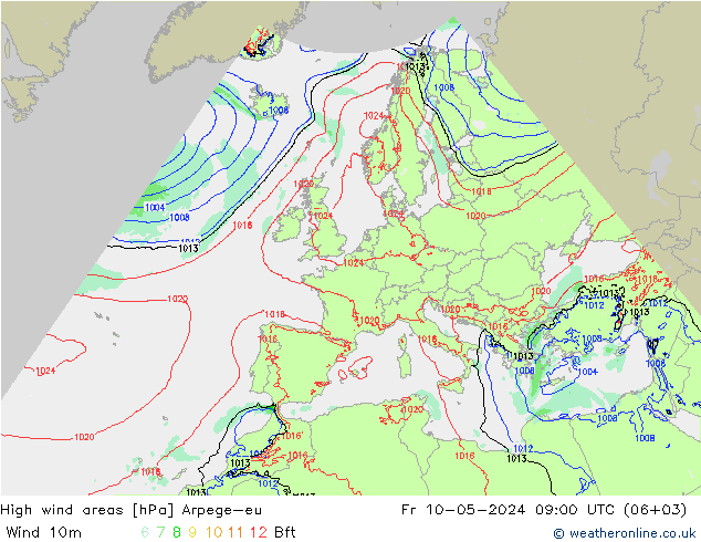 Windvelden Arpege-eu vr 10.05.2024 09 UTC