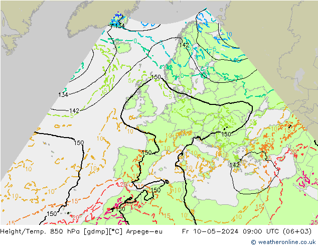 Yükseklik/Sıc. 850 hPa Arpege-eu Cu 10.05.2024 09 UTC
