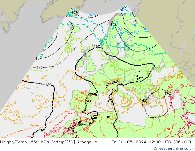 Yükseklik/Sıc. 850 hPa Arpege-eu Cu 10.05.2024 12 UTC