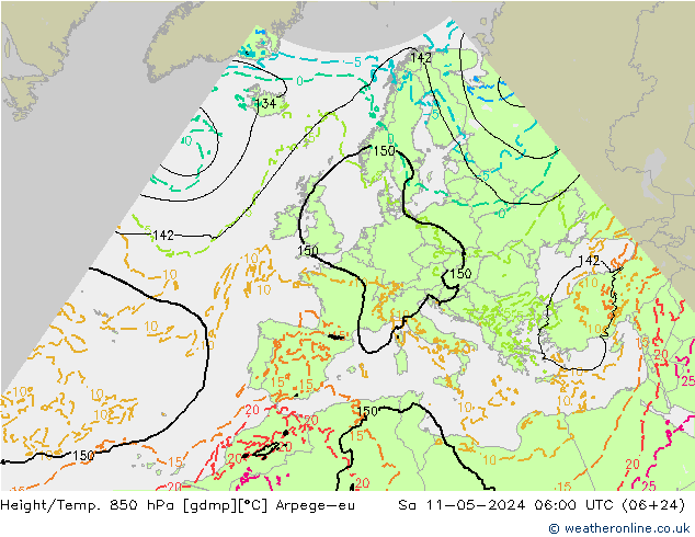 Height/Temp. 850 hPa Arpege-eu Sa 11.05.2024 06 UTC